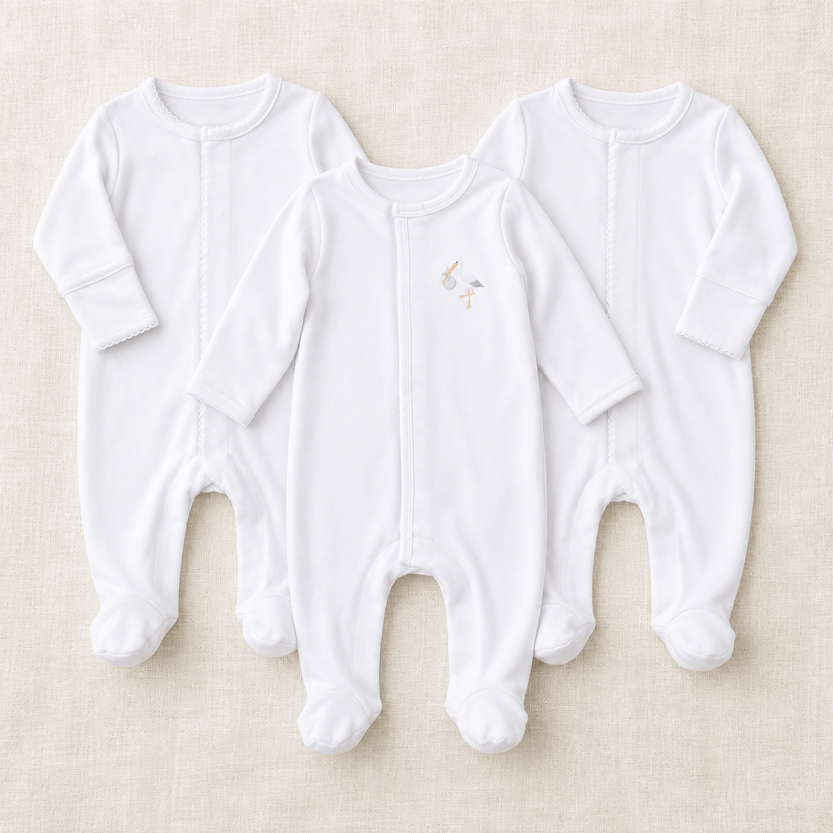 Unisex Baby Footie Set - Vintage Stork + Essentials - Set of 3