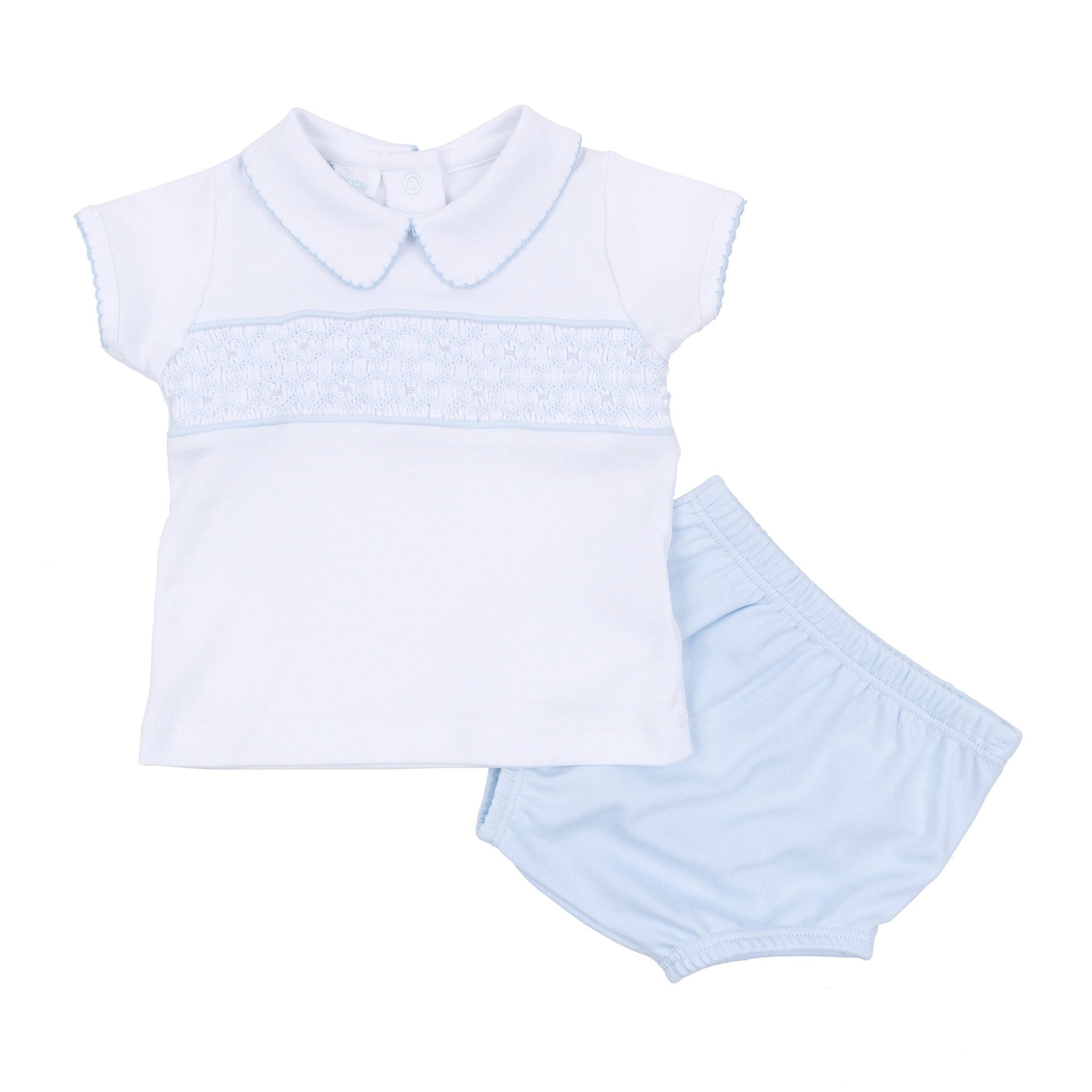 Walker's Classics Smocked Short Sleeve Diaper Cover Set - Light Blue - Magnolia BabyDiaper Cover