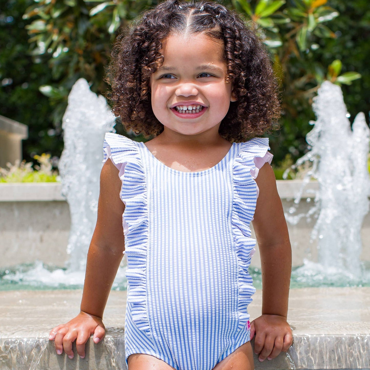 Waterfall One Piece Swimsuit - Periwinkle Stripe Seersucker - Magnolia BabySwimsuit