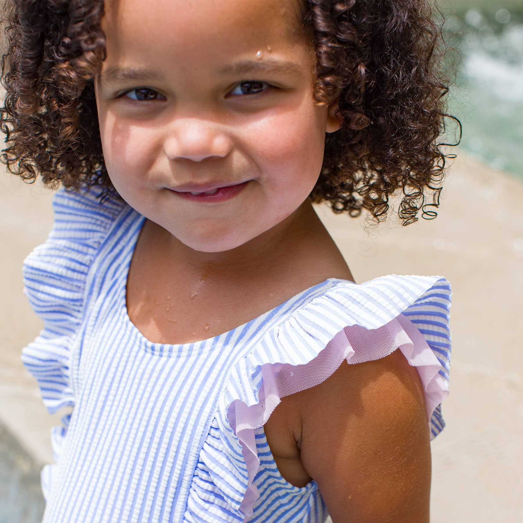 Waterfall One Piece Swimsuit - Periwinkle Stripe Seersucker - Magnolia BabySwimsuit
