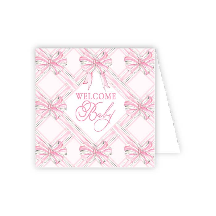 Welcome Baby Pink Bows Enclosure Card - Magnolia BabyStationery
