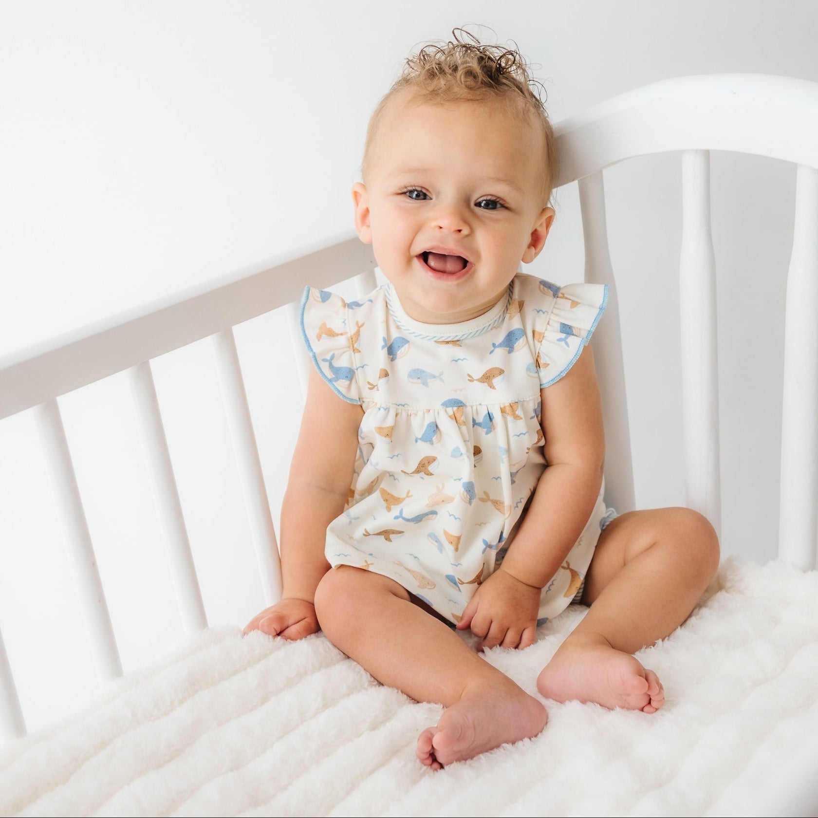 Whale Tales Ruffle Diaper Cover Set - Ivory - Magnolia BabyDiaper Cover