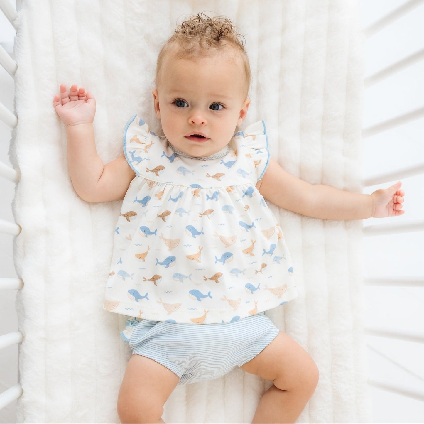 Whale Tales Ruffle Diaper Cover Set - Ivory - Magnolia BabyDiaper Cover