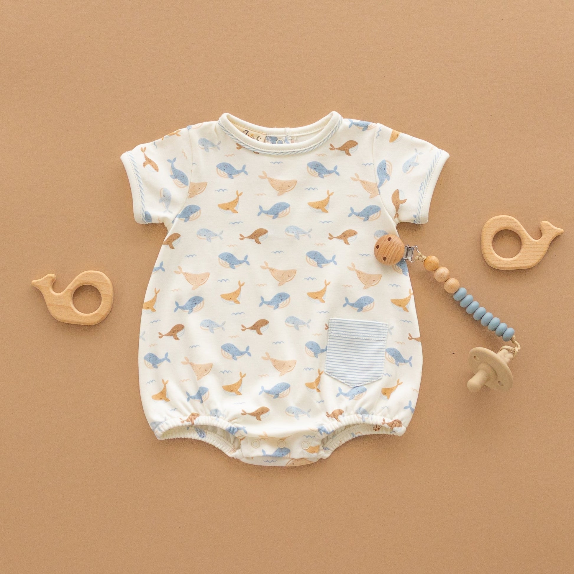 Whale Tales Short Sleeve Bubble - Ivory - Magnolia BabyBubble