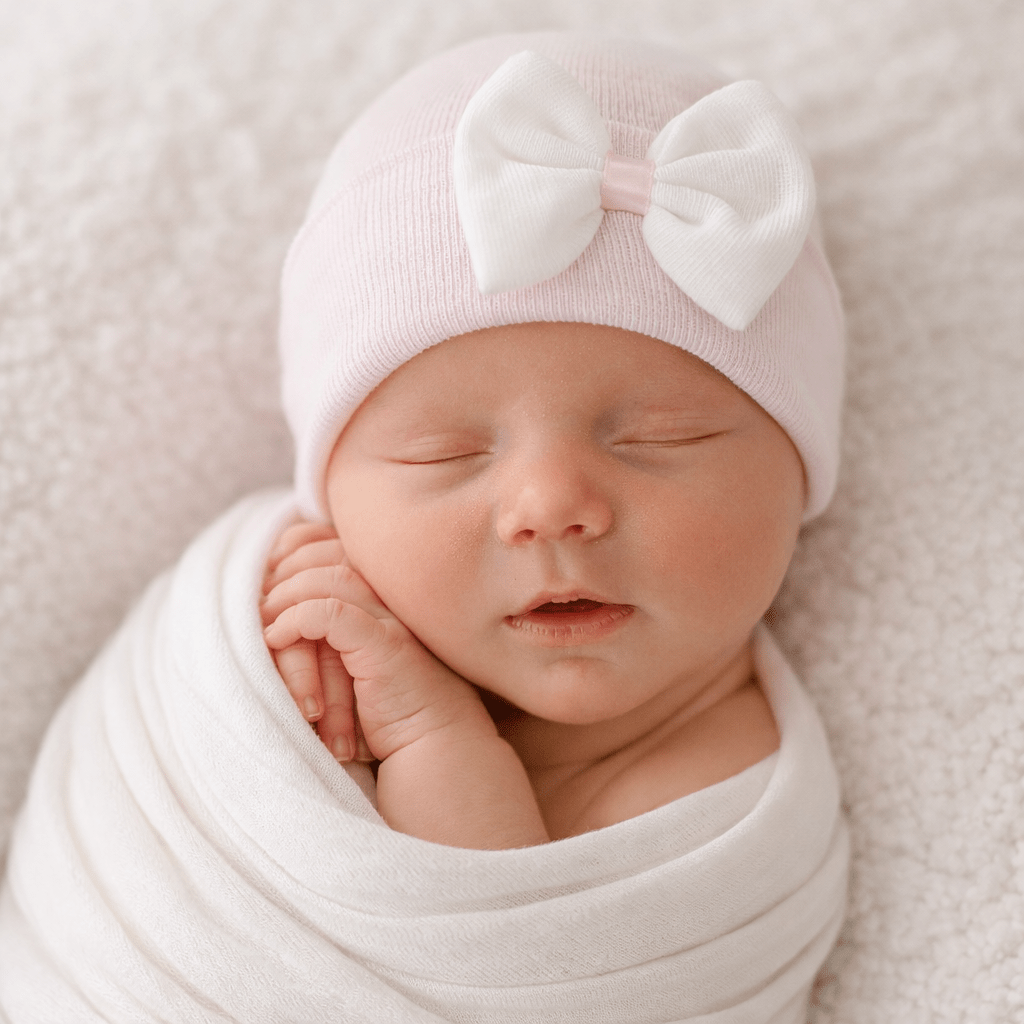 White Mini Bow Newborn Hat - Magnolia BabyHat