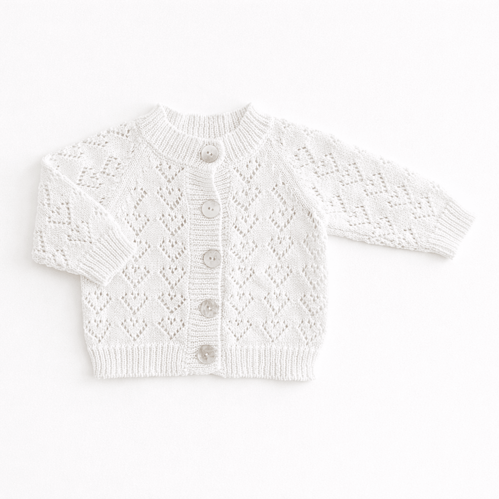 White Pointelle Cardigan - Magnolia BabyKnits