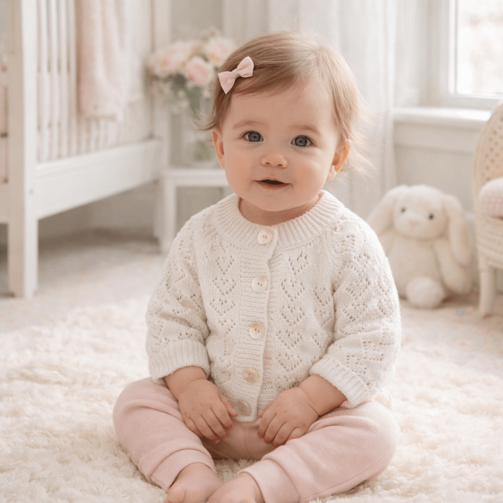 White Pointelle Cardigan - Magnolia BabyKnits