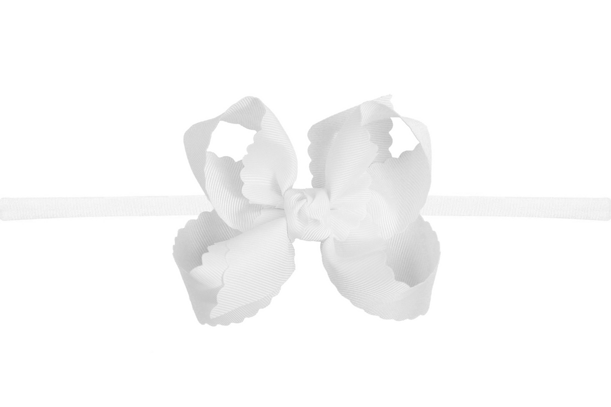 Baby & Toddler Girl Headband with 4.5" Scallop Edge Bow -White