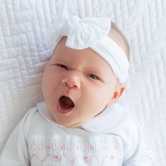 Wide Headband with Knot Bow - White - Magnolia BabyHeadband