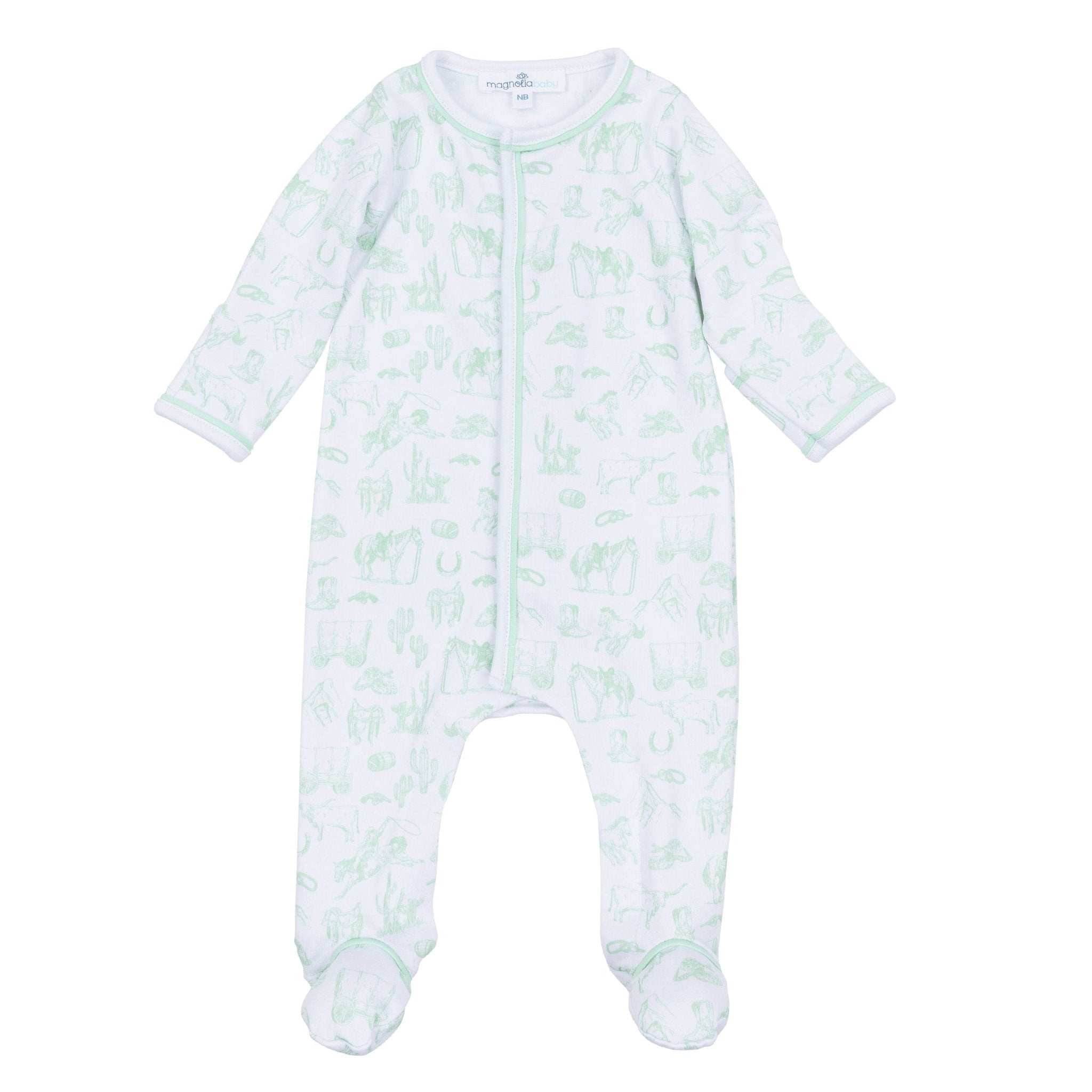 Wild West Toile Footie - Celery - Magnolia BabyFootie
