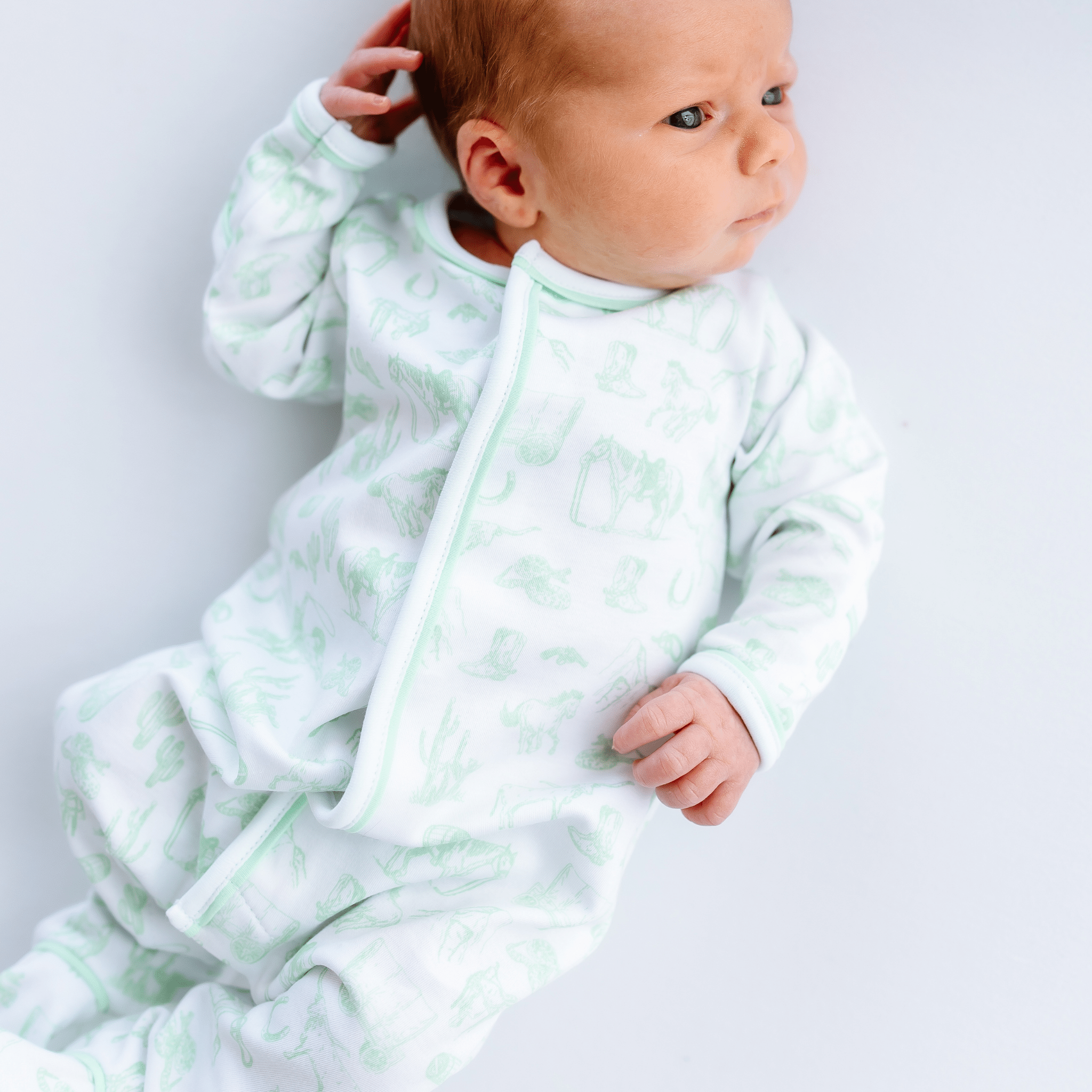 Wild West Toile Footie - Celery - Magnolia BabyFootie