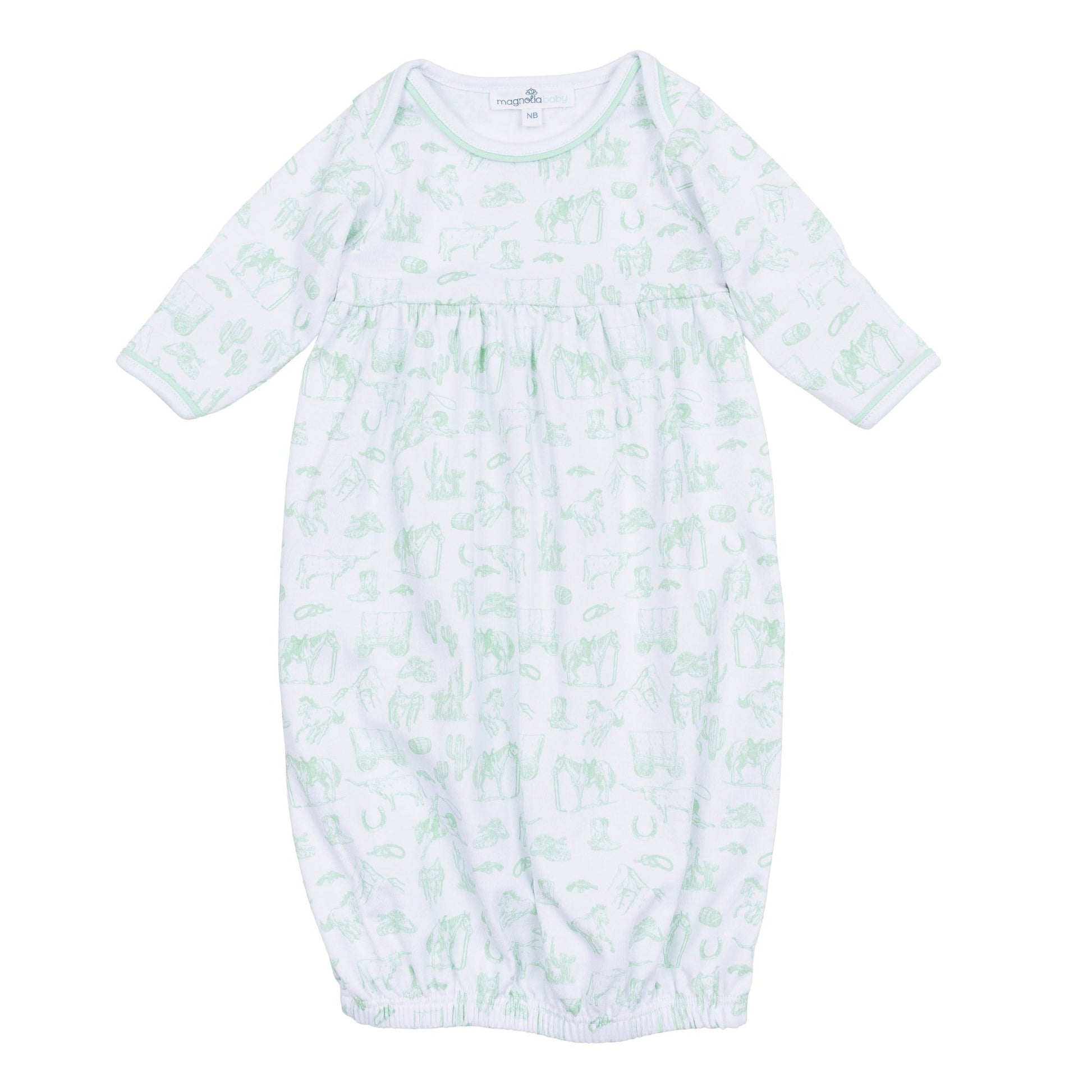 Wild West Toile Gathered Gown - Celery - Magnolia BabyGown
