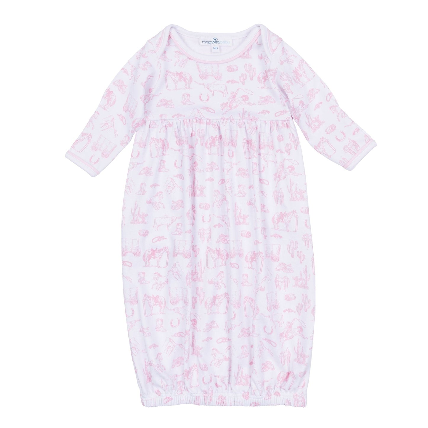 Wild West Toile Gathered Gown - Pink - Magnolia BabyGown