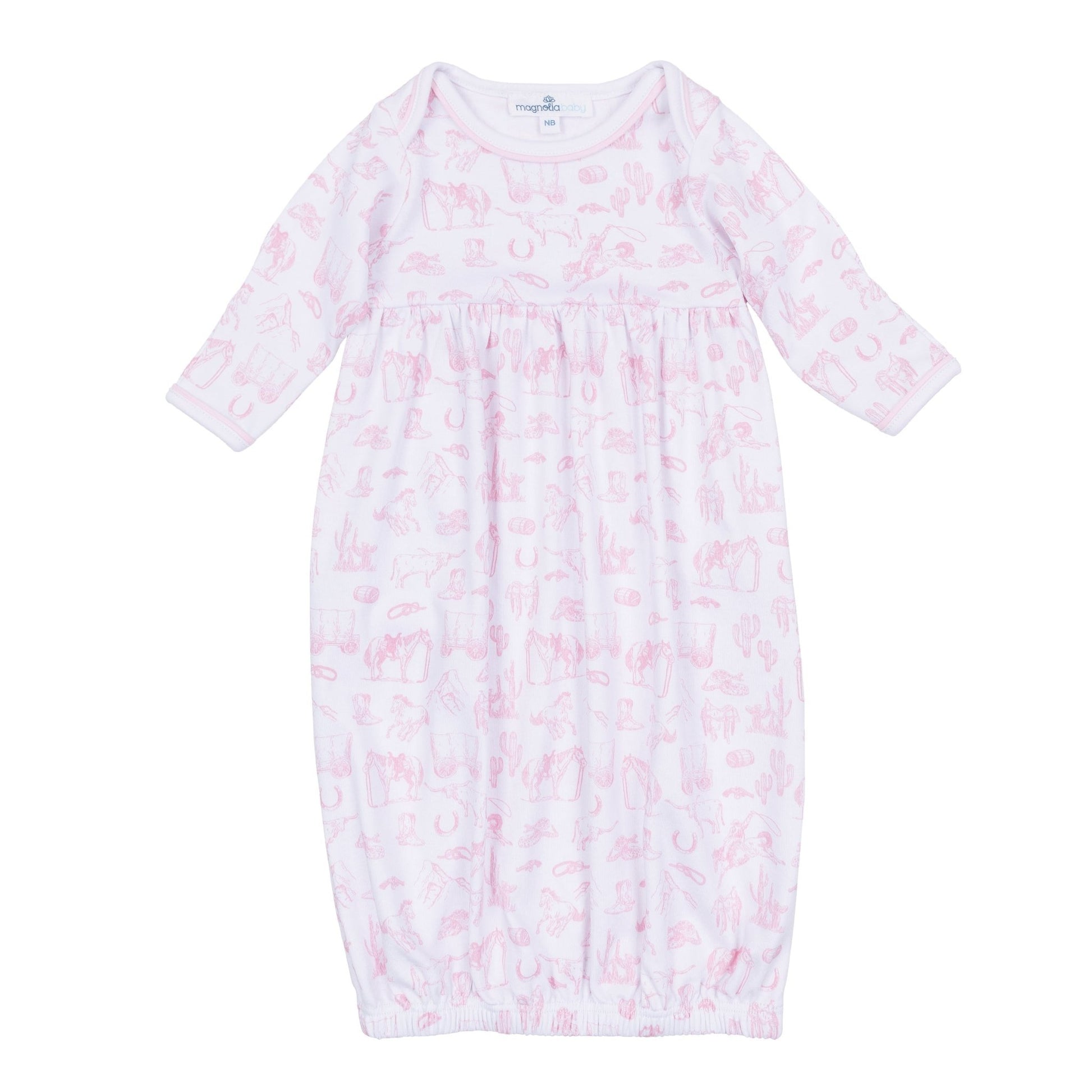 Wild West Toile Gathered Gown - Pink - Magnolia BabyGown