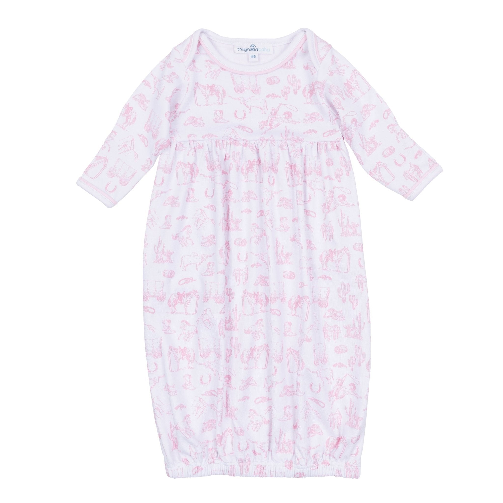 Wild West Toile Gathered Gown - Pink - Magnolia BabyGown