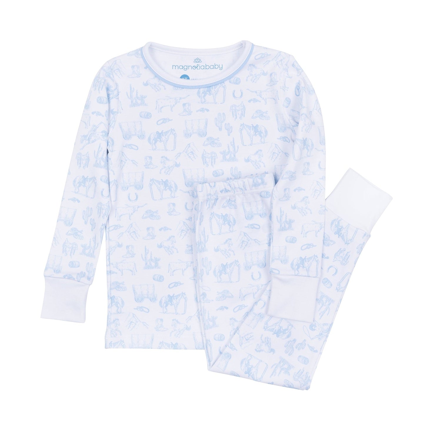 Wild West Toile Long Pajamas - Light Blue - Magnolia BabyLong Pajamas