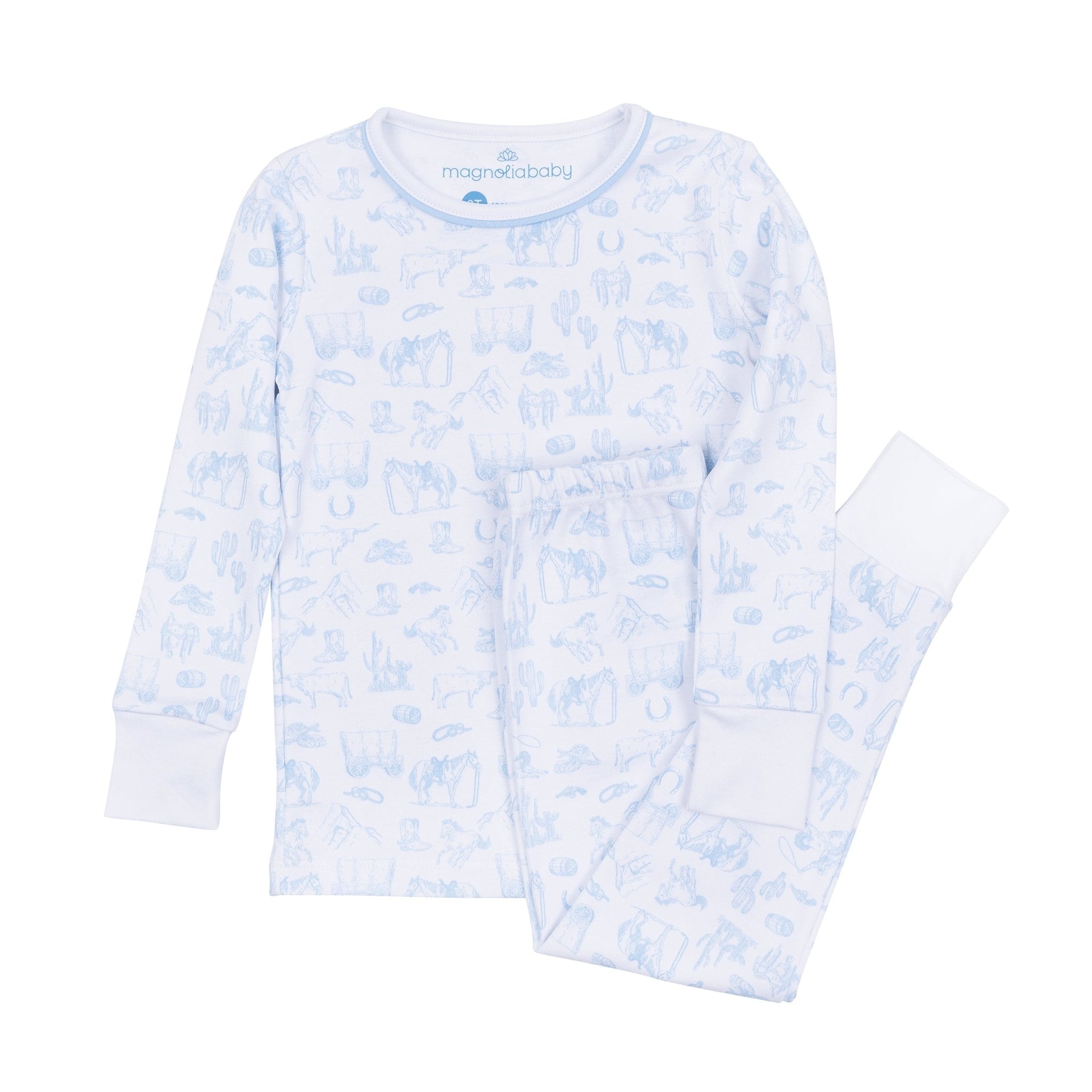 Wild West Toile Long Pajamas - Light Blue - Magnolia BabyLong Pajamas