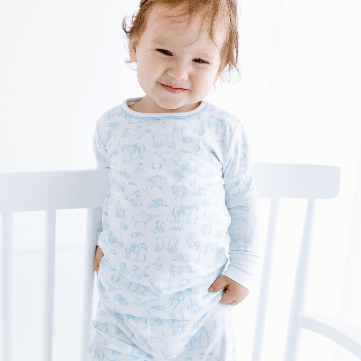 Wild West Toile Long Pajamas - Light Blue - Magnolia BabyLong Pajamas
