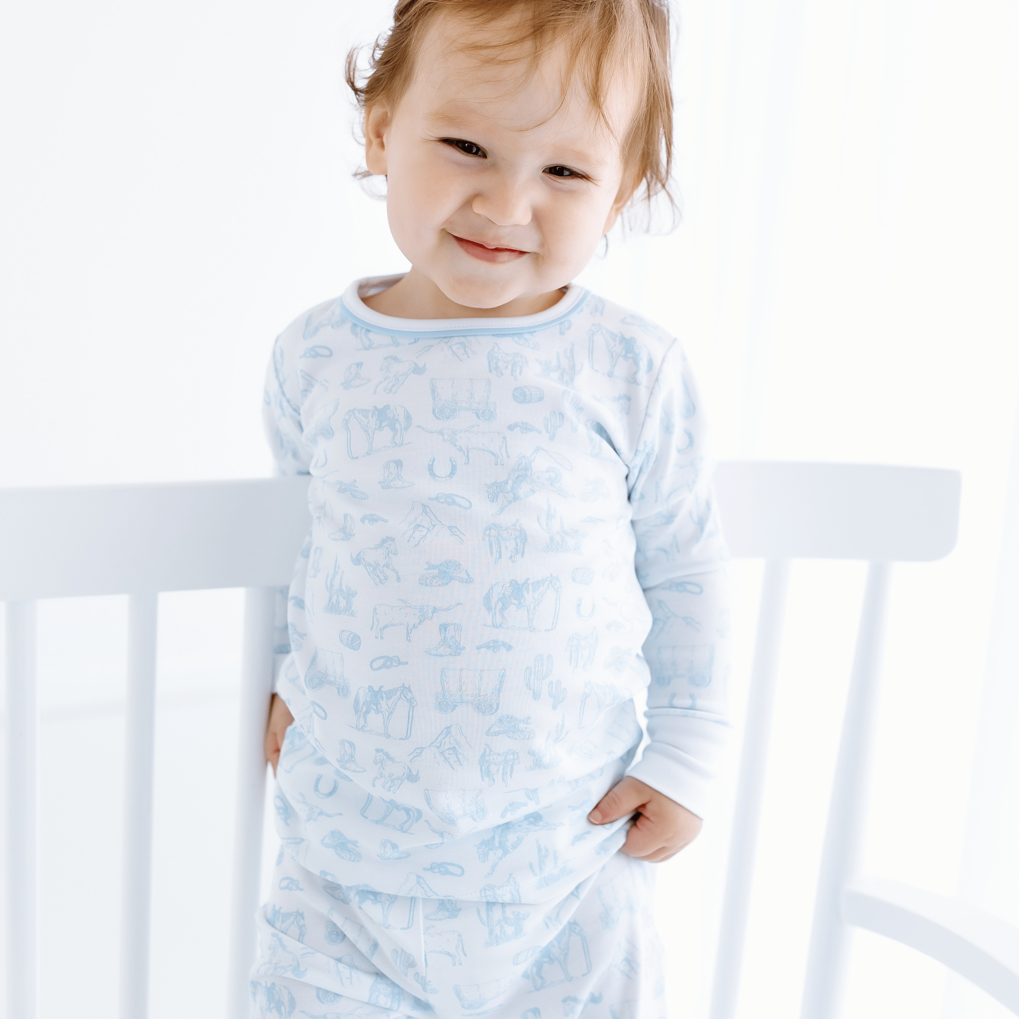Wild West Toile Long Pajamas - Light Blue - Magnolia BabyLong Pajamas