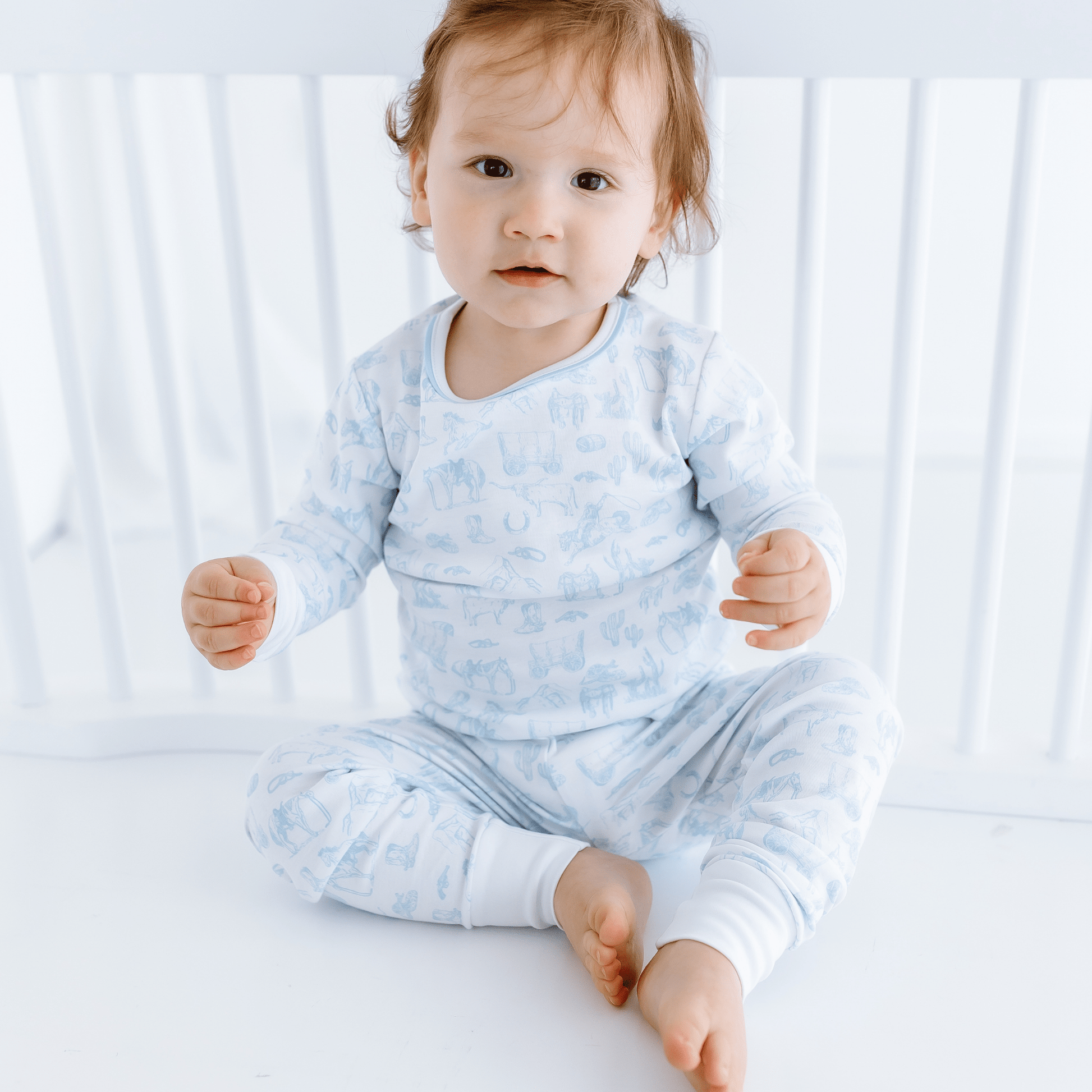 Wild West Toile Long Pajamas - Light Blue - Magnolia BabyLong Pajamas