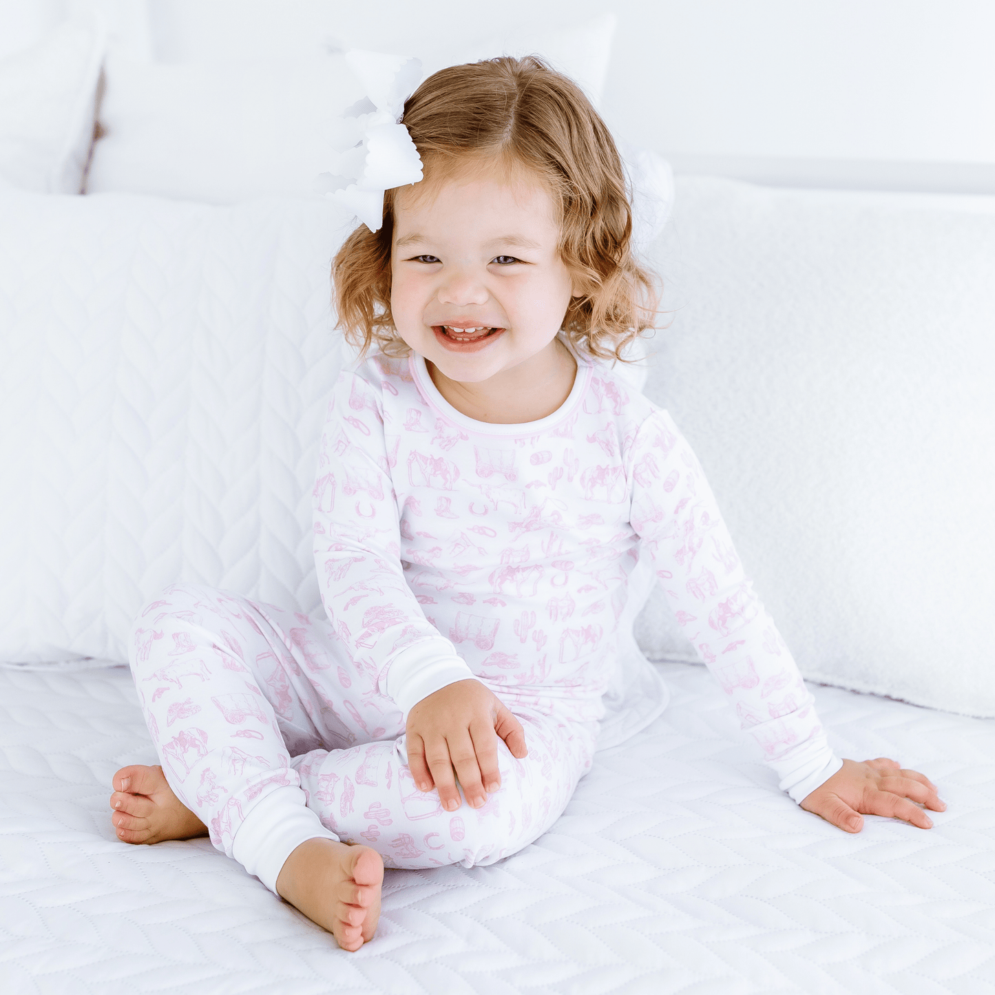 Wild West Toile Long Pajamas - Pink - Magnolia BabyLong Pajamas