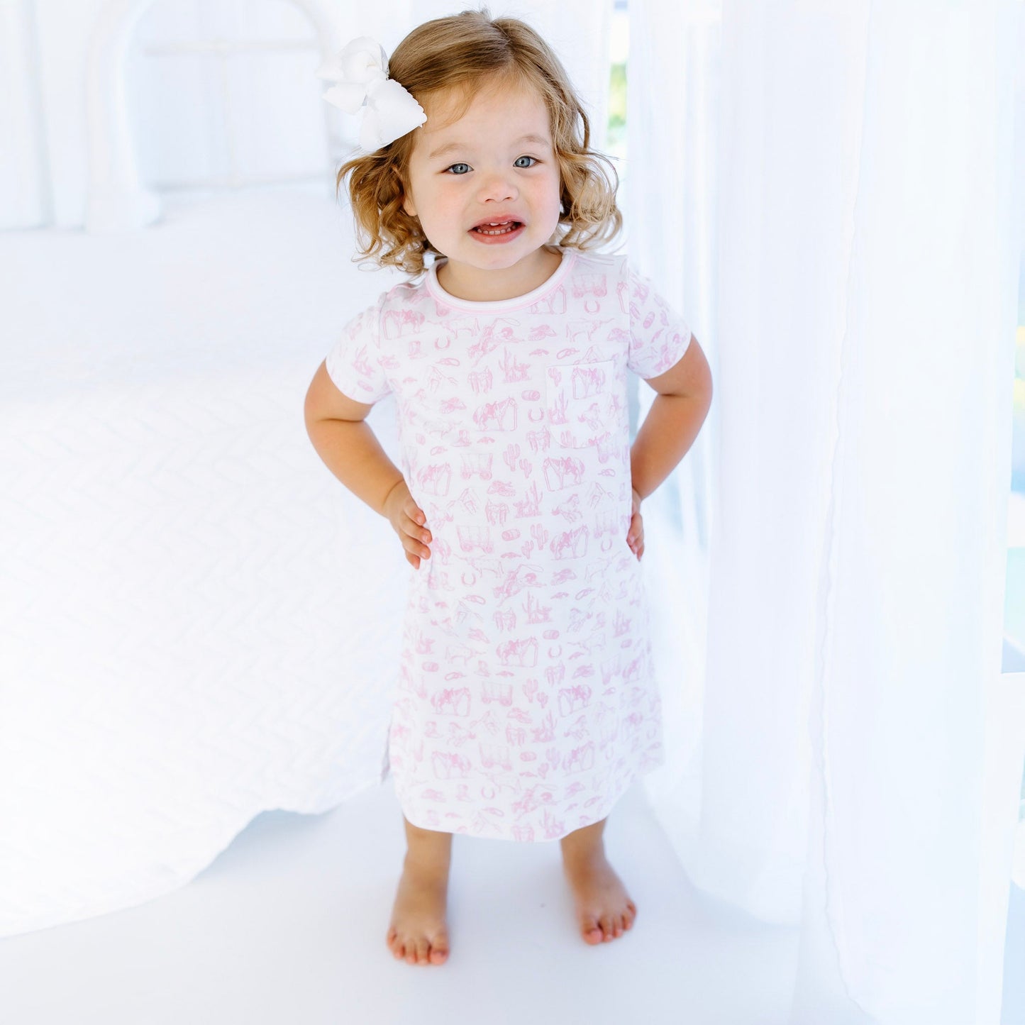 Wild West Toile Short Sleeve Nightdress - Pink - Magnolia BabyNightdress