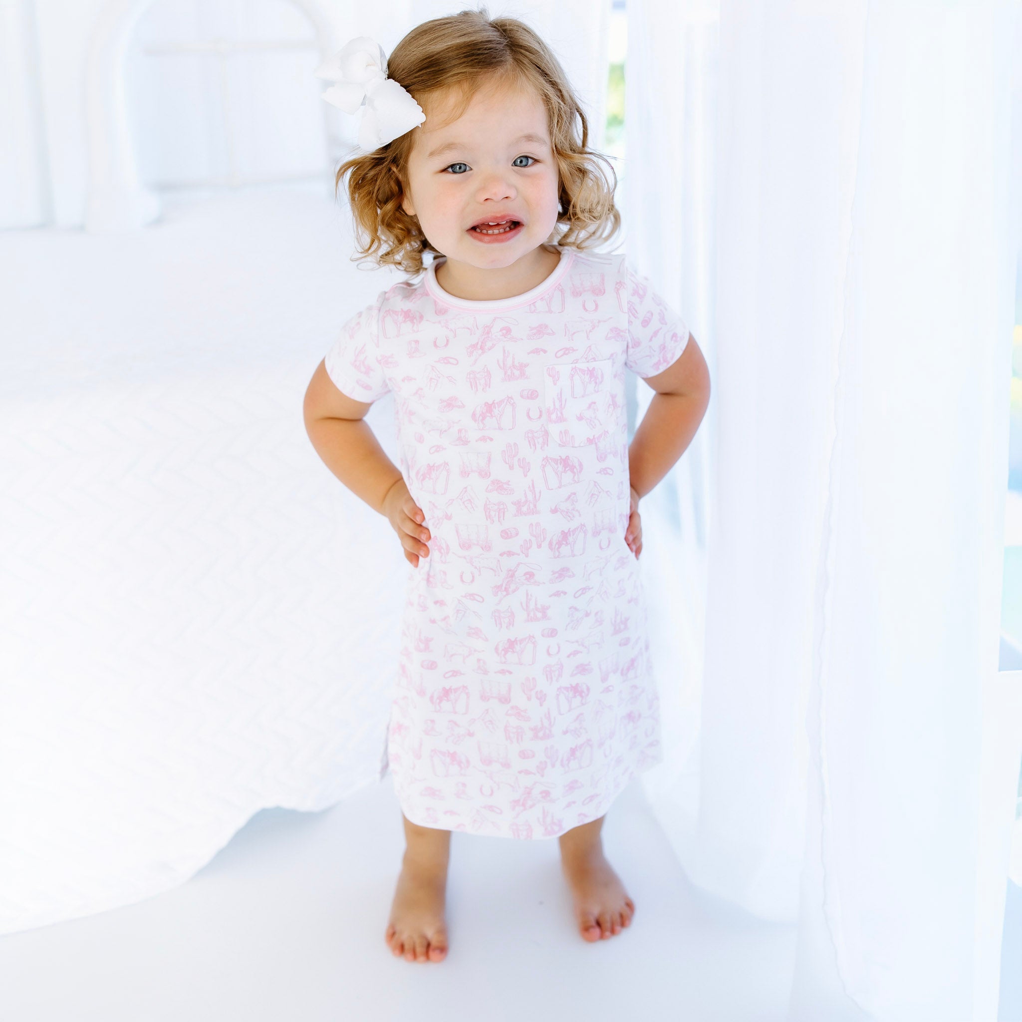 Wild West Toile Short Sleeve Nightdress - Pink - Magnolia BabyNightdress