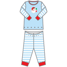  Winking Santa Applique Blue Big Kids Long Pajamas - Magnolia BabyLong Pajamas