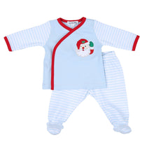  Winking Santa Applique Blue X - Tee Footed Pant Set - Magnolia Baby2pc Pant Set