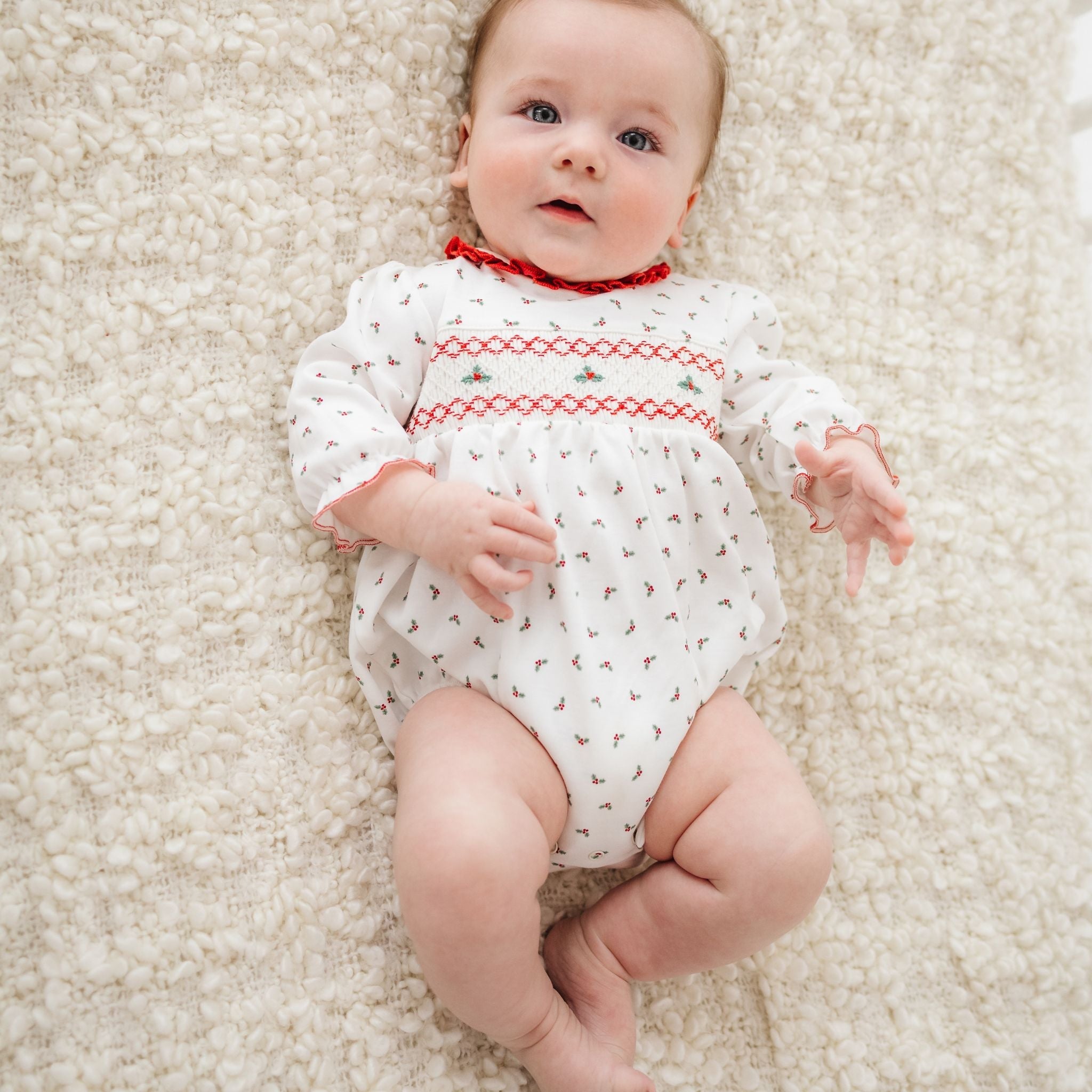 Winter Berries Smocked Long Sleeve Bubble - Magnolia BabyBubble