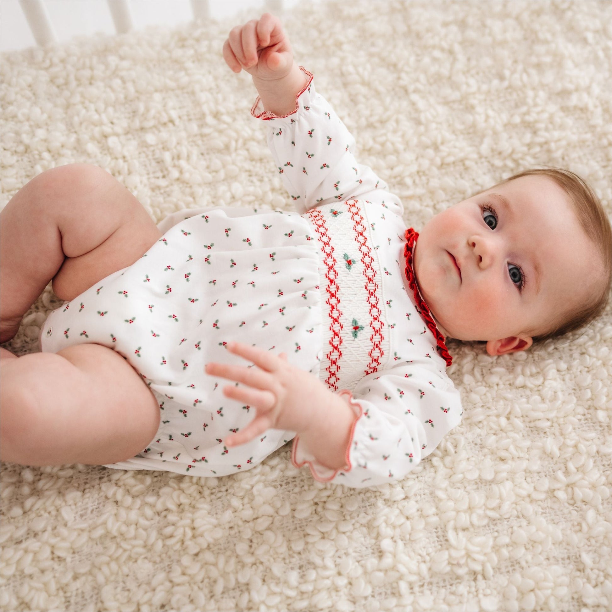 Winter Berries Smocked Long Sleeve Bubble - Magnolia BabyBubble