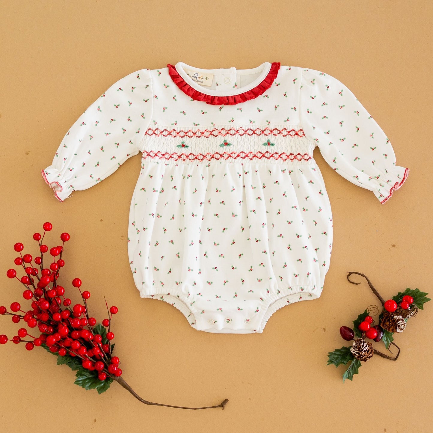 Winter Berries Smocked Long Sleeve Bubble by Luna and Arlo - Magnolia BabyBubble