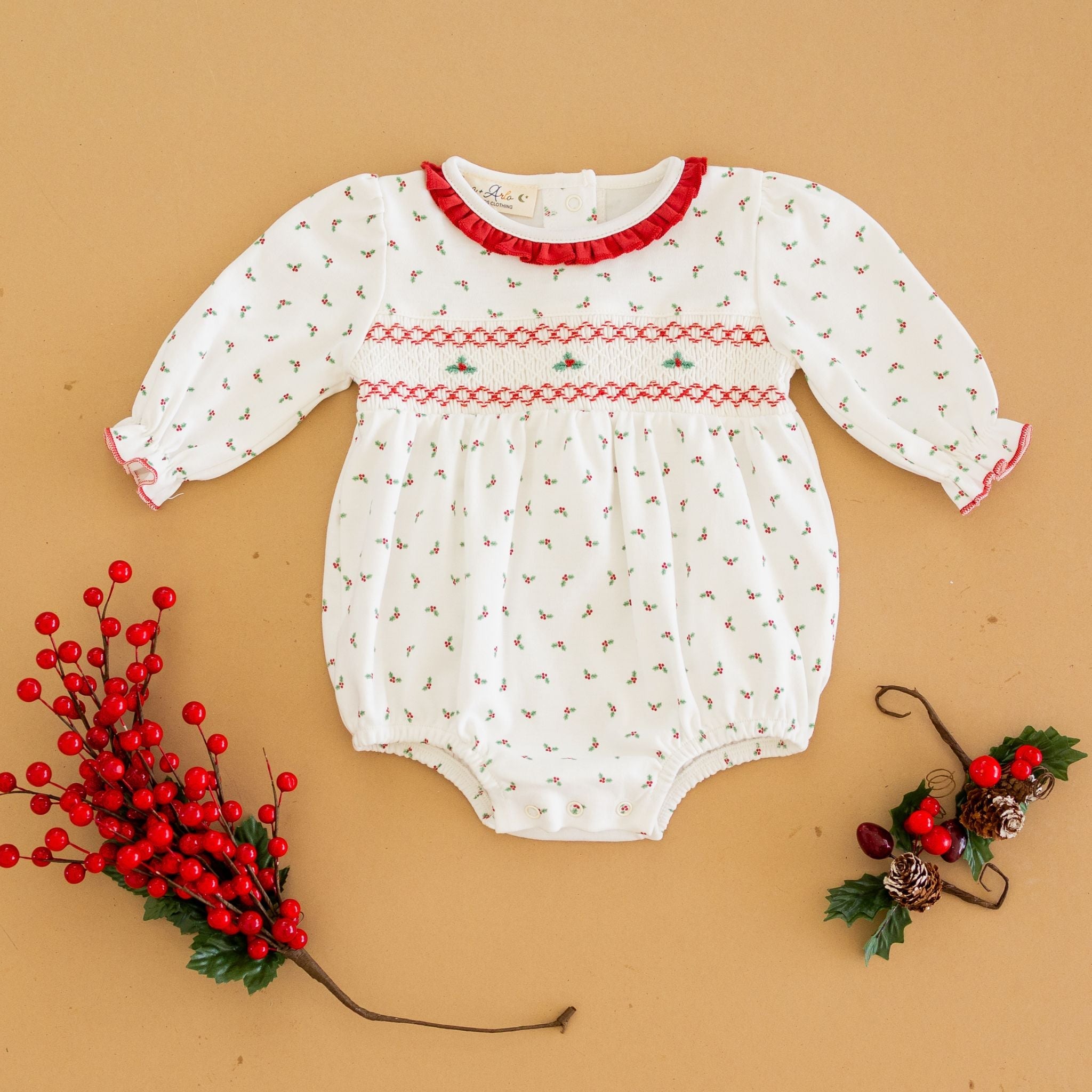 Winter Berries Smocked Long Sleeve Bubble by Luna and Arlo - Magnolia BabyBubble