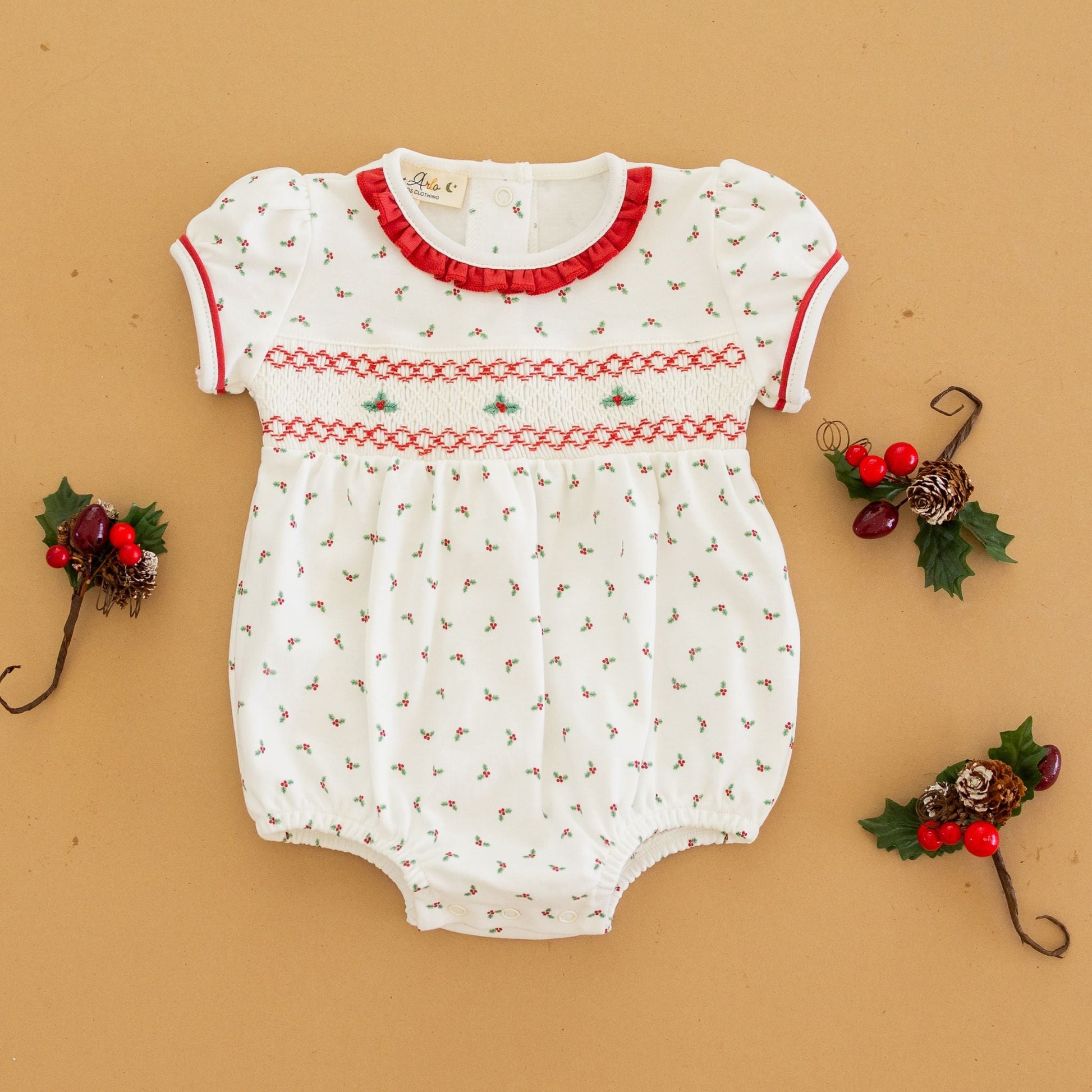 Winter Berries Smocked Short Sleeve Bubble by Luna and Arlo - Magnolia BabyBubble