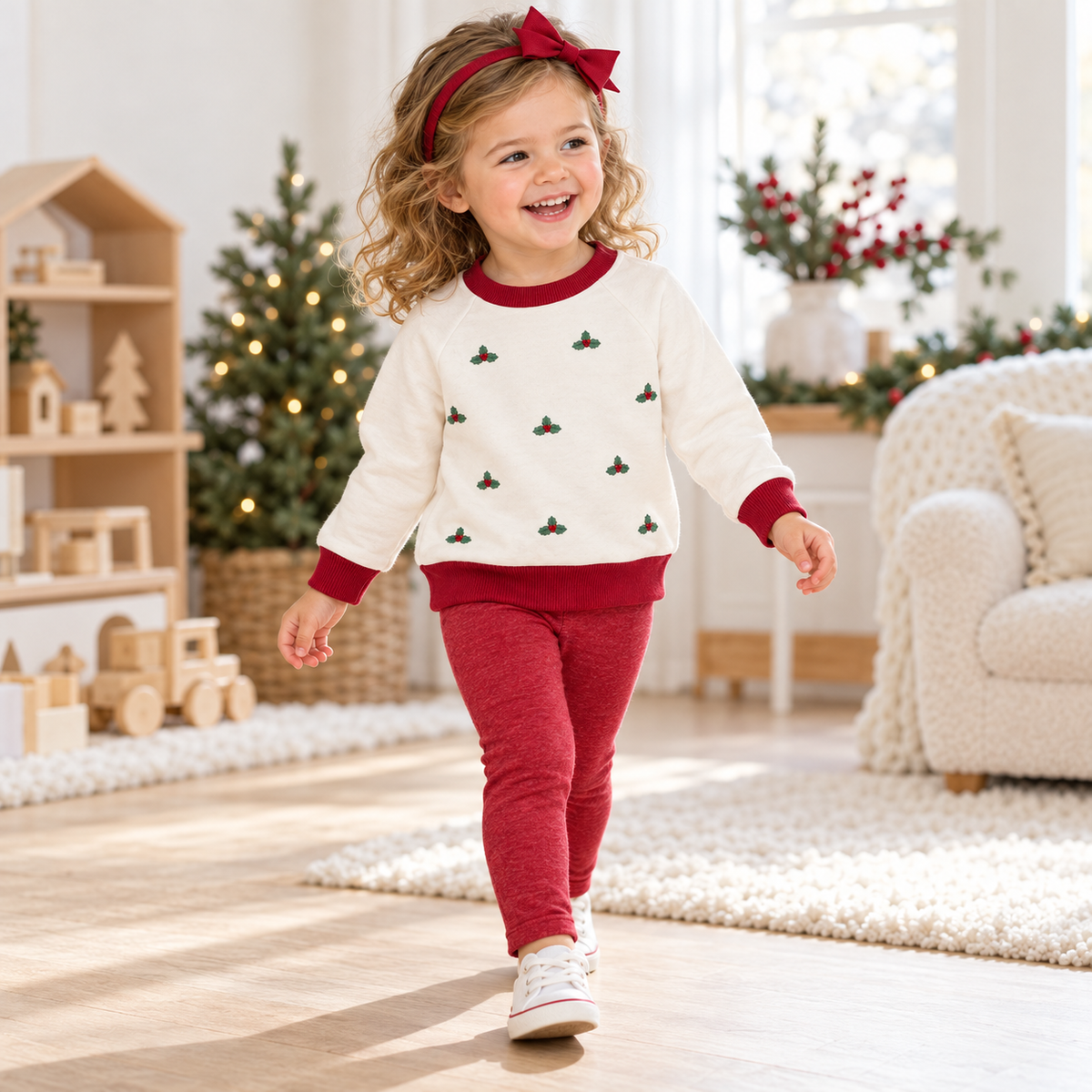 Girl Playwear Set - Winter Berries Sweatshirt + Cranberry Leggings
