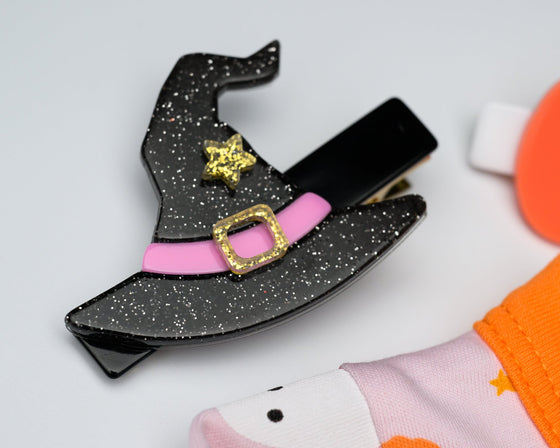 Witch Hat & Gold Wavy Hair Clips (2) - Magnolia BabyHair Clips