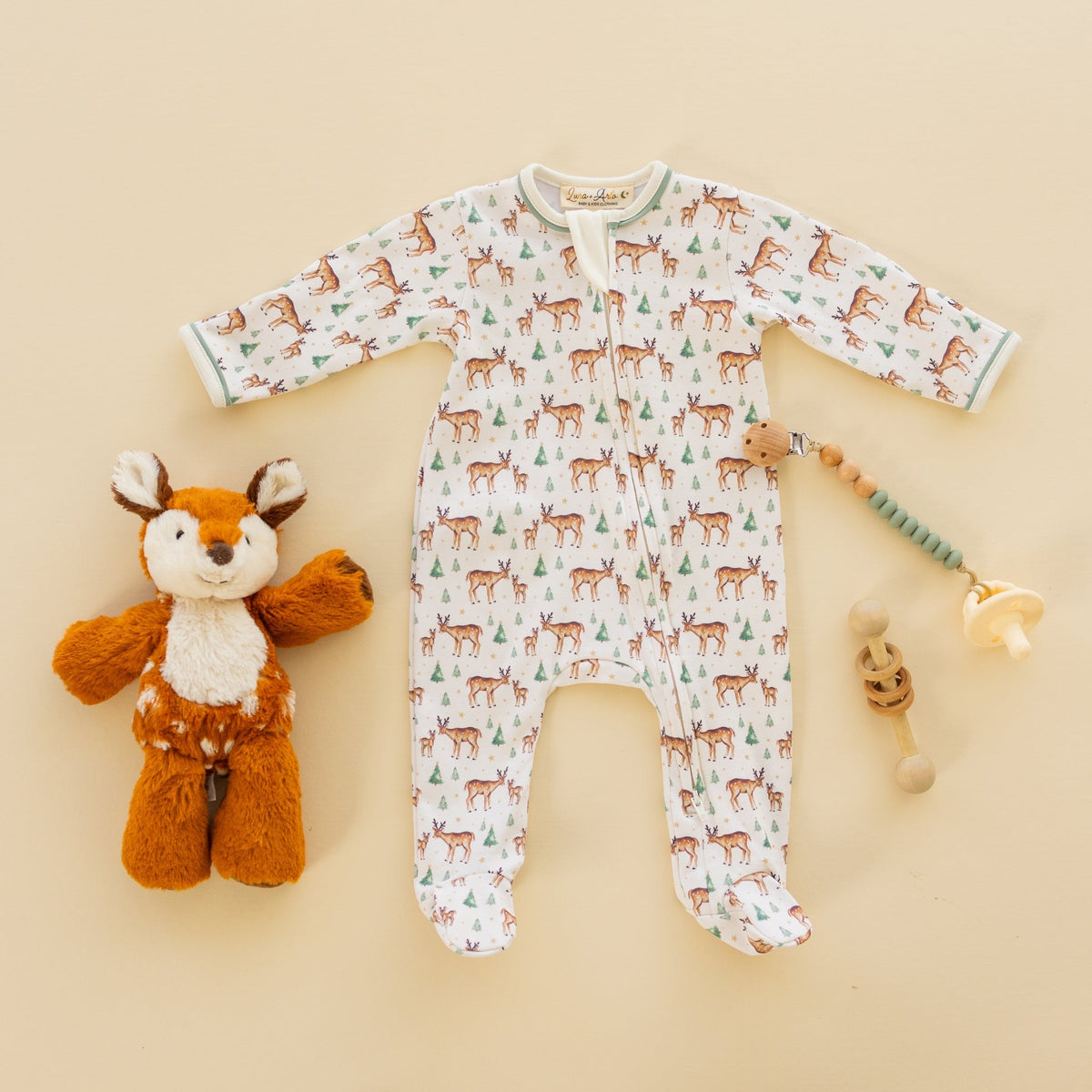 Luna and Arlo_Woodland Buck Zip Footie_2