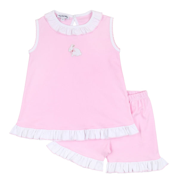 Little Cottontails Pink Embroidered Sleeveless Toddler Short Set