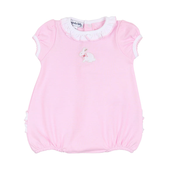 Little Cottontails Pink Embroidered Ruffle Short Sleeve Bubble