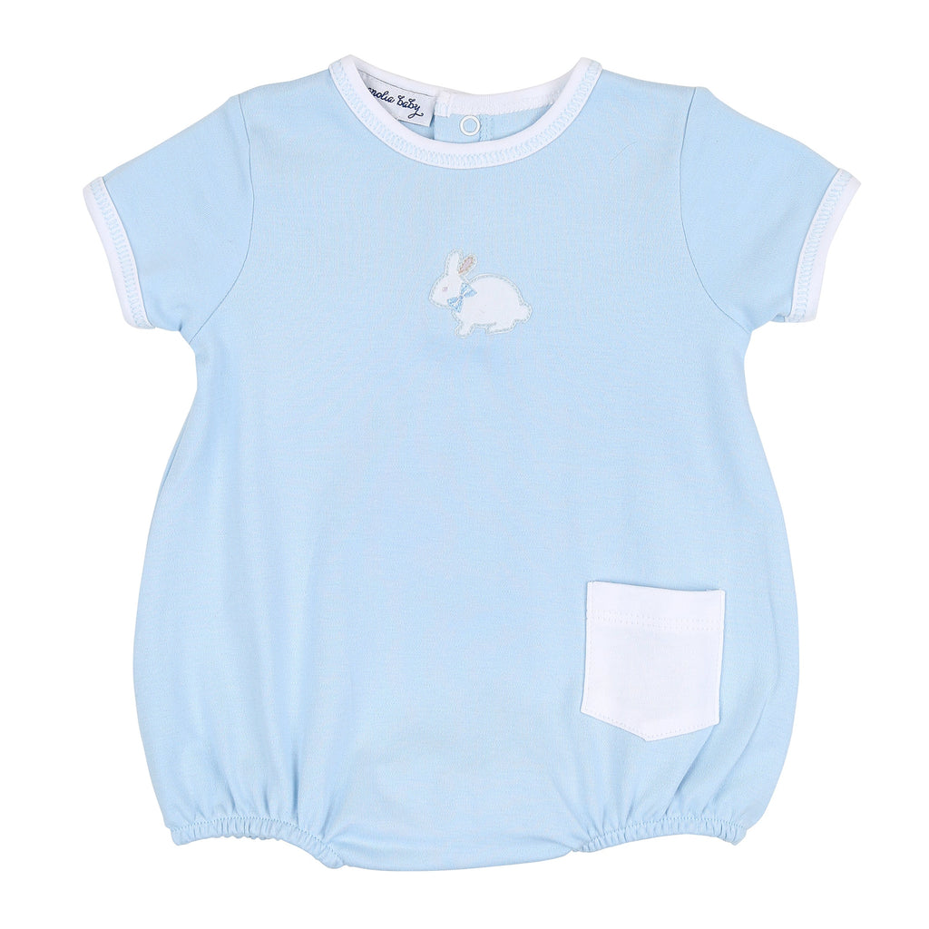 Little Cottontails Blue Embroidered Short Sleeve Bubble