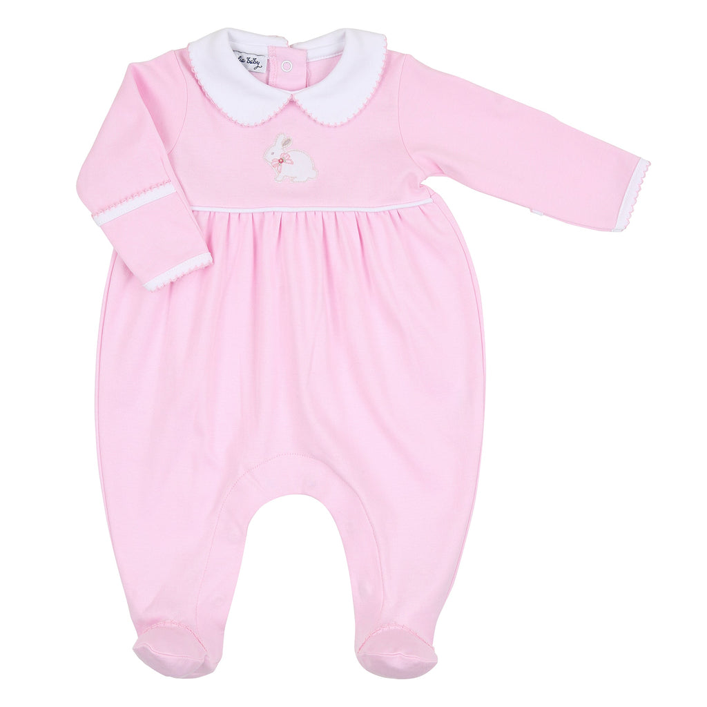 Little Cottontails Pink Embroidered Collared Girl Footie
