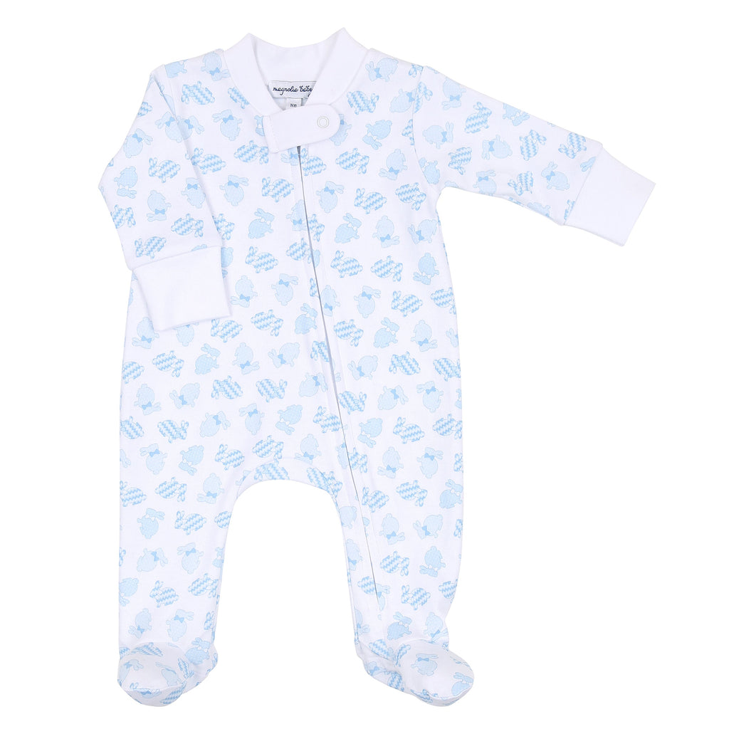 Little Cottontails Blue Printed Zipped Footie