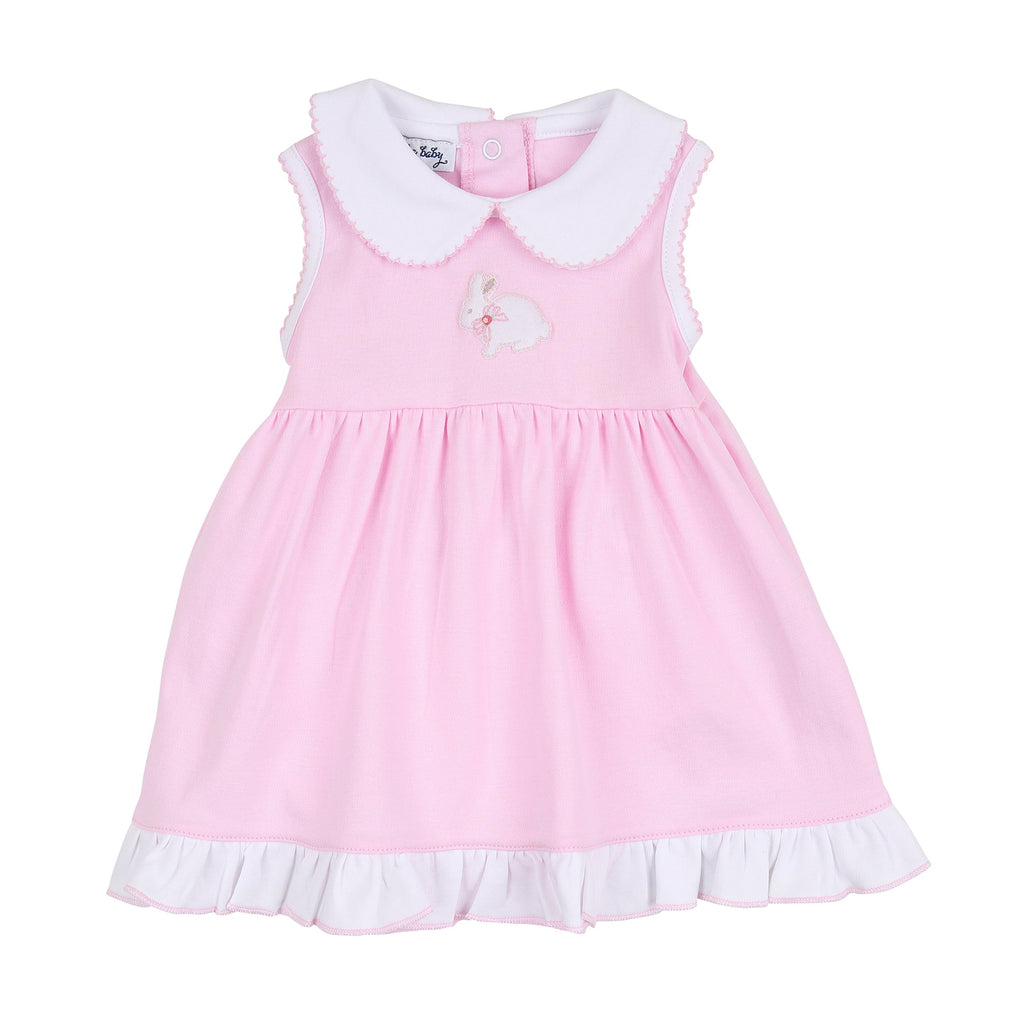 Little Cottontails Pink Embroidered Collared Sleeveless Dress Set