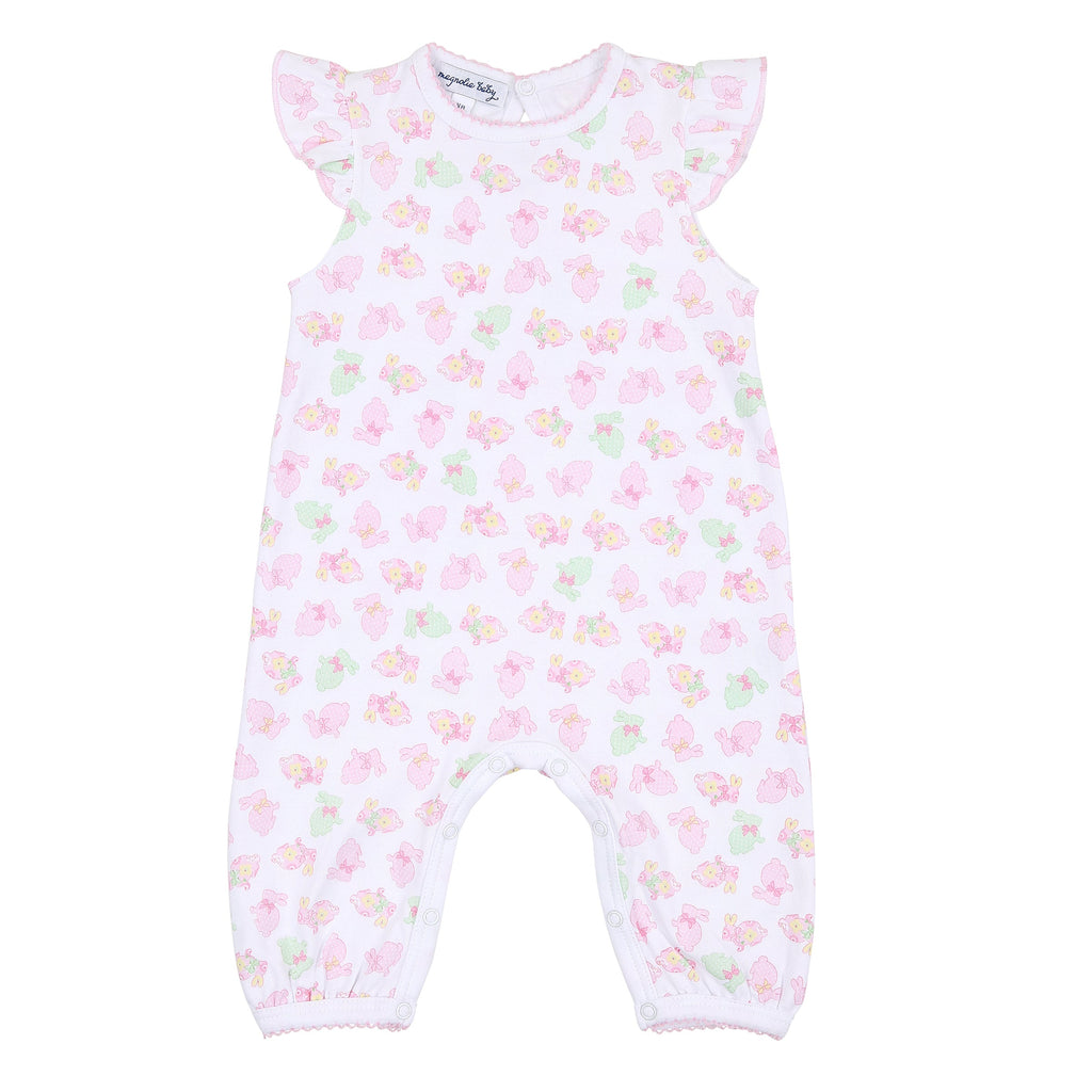 Little Cottontails Pink Printed Flutters Playsuit