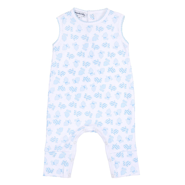 Little Cottontails Blue Printed Sleeveless Playsuit