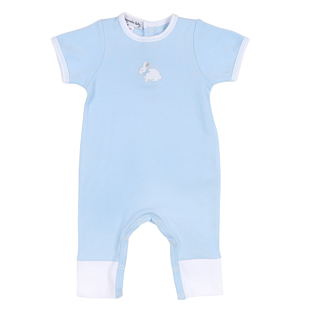 Little Cottontails Blue Embroidered Short Sleeve Playsuit
