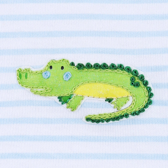 Alligator Friends Blue Embroidered Bib