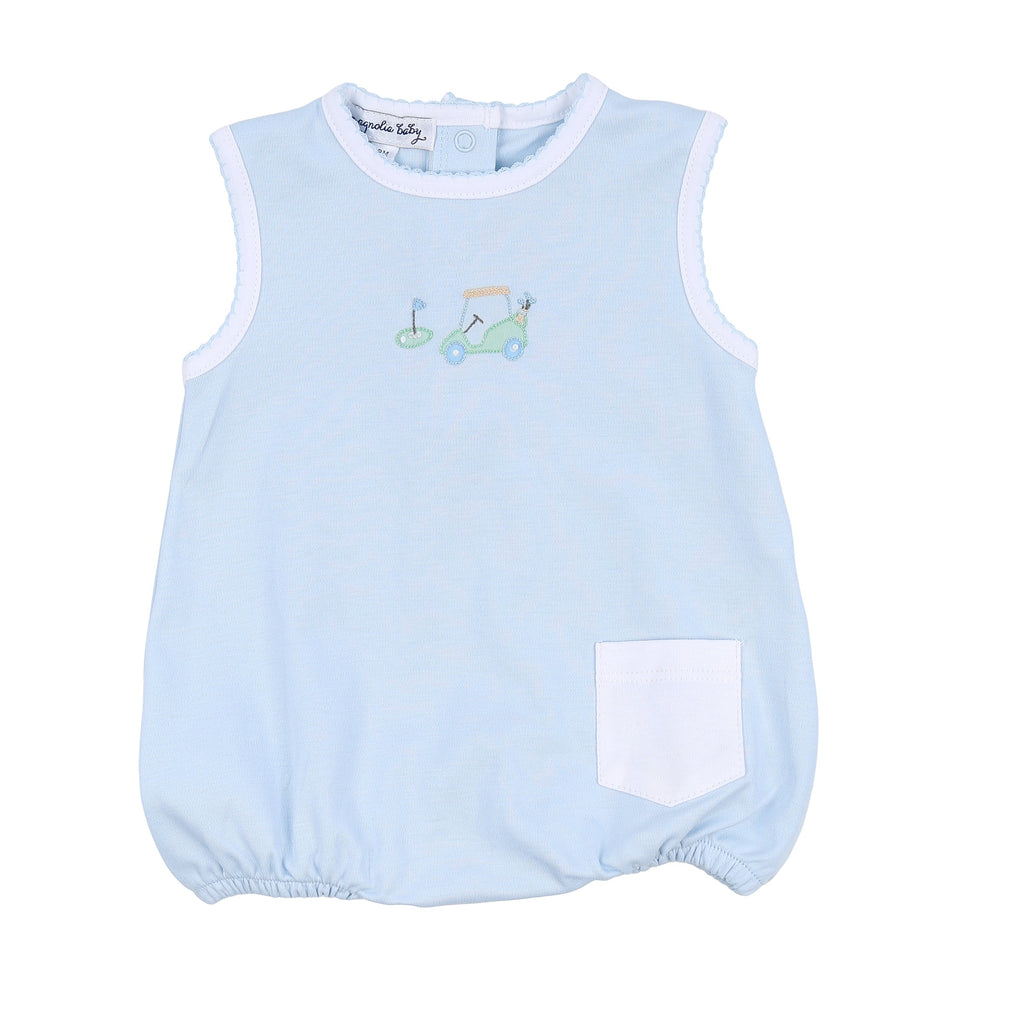 On the Green Blue Embroidered Sleeveless Bubble