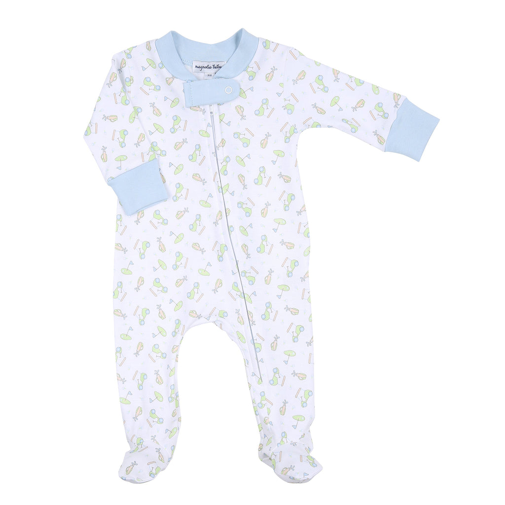 On the Green Blue Printed Zipped Footie