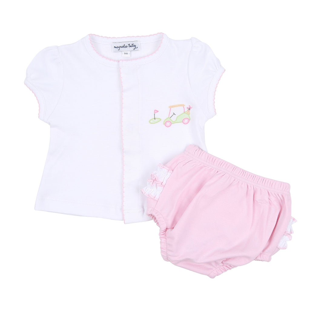 On the Green Pink Embroidered Ruffle Diaper Cover Set